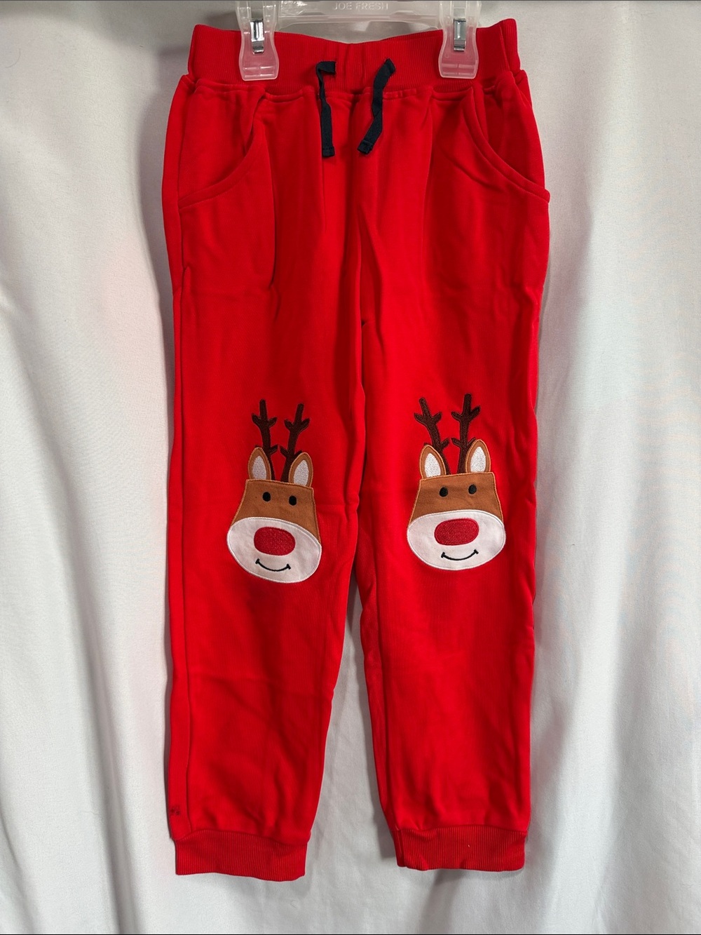 Kids Red Reindeer Jogger Pants with Festive Knee Patches